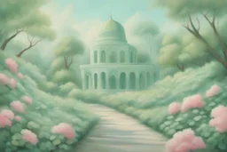 The painting depicts an enchanting world filled with vibrant mint green and exquisite fragrance.