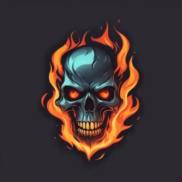 minimalistic burning screaming skull flame cyberpunk logo