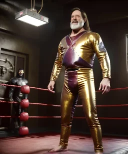 Man, wrestling, naked torso, breeches, tights, suspenders, retro style, 80s, hot ambient, photo studio, red, gold, vibrant color, highly detailed, art stations, concept art, smooth, unreal engine 5, god rays, ray tracing, RTX, lumen lighting, ultra detail, volumetric lighting, 3d, finely drawn, high definition, high resolution.