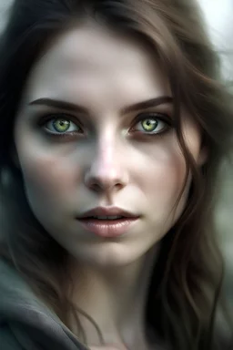 woman with brown hair and grey eyes, fantasy