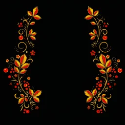 draw Russian patterns in the style of Khokhloma, Khokhloma with gold and black flowers