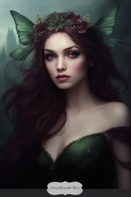 Dark green hair Water lilies long hair lotus night Fairy princess rapunzel hair queen crown dragonflies fireflies elven tiara flowers fairy wings gothic purple