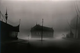 Dark street night figure fog odd Yves Tanguy spooky