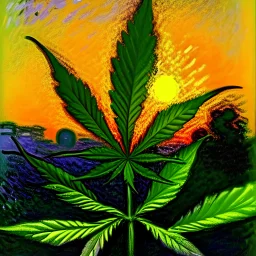 Cannabis plant at sunrise by Monet