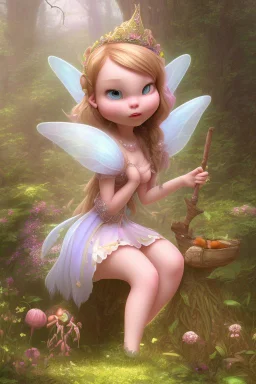 Fat and adorable fairy in Forrest background. Style should be like the movie " up"