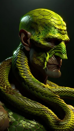 Snake man, green-yellow shades, high detail, high resolution, 8K