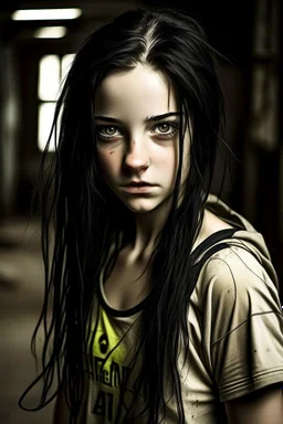 pretty girl, aged 15, black hair, dystopia, athletic, photo