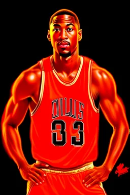 michael jordan with orange jersey, realistic photo