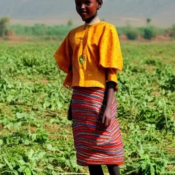 Girl with amazing Ethiopian clothes in farming area