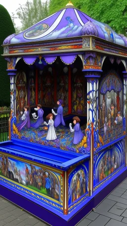 A purple pinball themed carnival painted by the Limbourg brothers