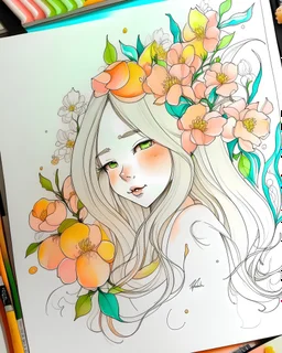 line draw a coloring springs with of butter color and peach color nearby (water colors 1.6) no humans