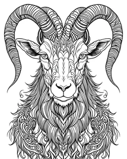 satanist goat tattoo, coloring book page, clean line art, adults drawing book, Black and white only, crisp black lines, sharp lines, coloring page for adults, black and white picture, lots of details, tattoo style,tattoo ideas, full body, without shadows and colors