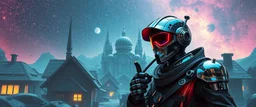 portrait of inter-galatic handsome spy, the first nation, robotic witchcraft, cyberpunk village, sci-fi, strange chrome vessels