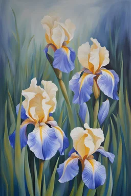 oil painting tree iris of white and blue color