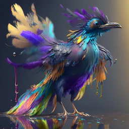 fluid ink bird creature,colorful feathers, unreal engine 5, 8k resolution, photorealistic, ultra detailed