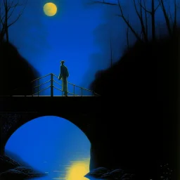 THE GHOST IS STILL DANCING AT NIGHT ON THE OLD COUNTRY BRIDGE. Maxfield Parrish