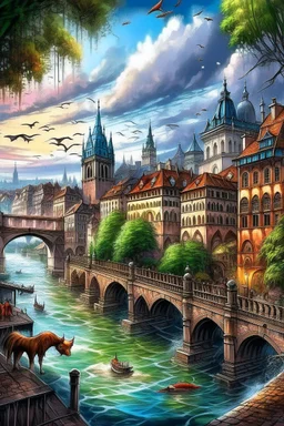 fantasy beautiful drawings of basel, switzerland