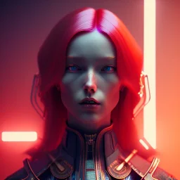 Nordic Woman, red retro hair, samurai, cyberpunk, neon, highly detailed, art stations, concept art, smooth, unreal engine 5, god rays, ray tracing, RTX, lumen lighting, ultra detail, volumetric lighting, 3d, finely drawn, high definition, high resolution, gradient background