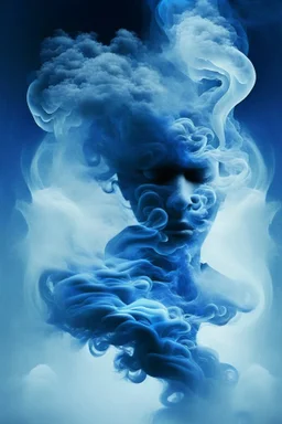 blue smoke in a shape of a person cloud air elemental humanoid