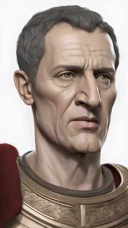 a Highly detailed photorealistic portrait of Julius Caesar, standing in full sized, a plain white background