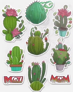 cute cartoon anime cactus sticker, anime style, white background color