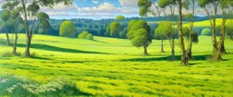 A green grassland near a clearing designed in Navajo woven art painted by Alfred Sisley
