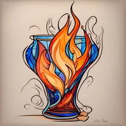 Flame and Glass in color sketch note plique-a-jour art style