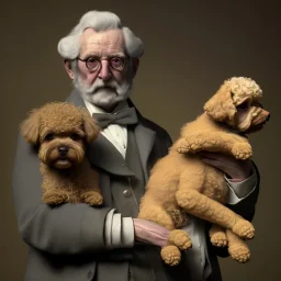 Portrait of an aristocratic old man holding a toy poodle in his arms, in Alexandre cabanel style, 8k, HD, cinematography, photorealistic, Cinematic, Color Grading, Ultra-Wide Angle, Depth of Field, hyper-detailed, beautifully color-coded, insane details, intricate details, beautifully color graded, Cinematic, Color Grading, Editorial Photography, Depth of Field, DOF, Tilt Blur, White Balance, 32k, Super-Resolution, Megapixel, ProPhoto RGB, VR, Halfrear Lighting, Backlight, Nat