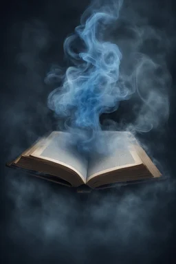 blue smoke in a shape of grimoire magic ghost tome book floating