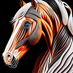 Horse Palomino symmetrical design front view ink art colours orange cream white and black hyper-detailed realistic 8k