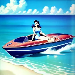 fullbody inside frame,sea,classic style concept, vintage SpeedBoat vehicle, retro design study, toned colors