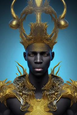 black male African alien, cracks in the head, wicked, Asian eyes, crown, blood, 8k, finely detailed, photo realistic, Boris Vallejo style turquoise skull head gold dragon space alien rain skeleton gold tooth silver helmet silver space suit spaceships