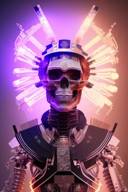 Futuristic Neon crystal skeleton samurai smoke glass fire water