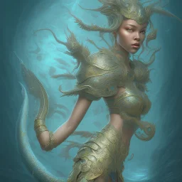 sango fantasy, fantasy magic, intricate, sharp focus, illustration, highly detailed, digital painting, concept art, matte, artgerm and paul lewin and kehinde wiley, masterpiece sexy lips Asian afro lips black African lady body mermaid blue Dragon head golden space lady sea under water mermaid pretty