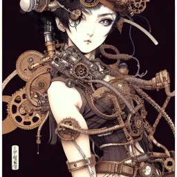 beautiful steampunk girl, hyper detailed, hyperdetailed, intricately detailed, illustration by <Katsushika Hokusai> <Yoji Shinkawa>,