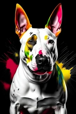 colorfull splash portrait of bull terrier