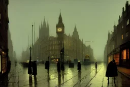 London street, style John Atkinson Grimshaw