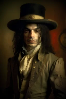 Una imagen de Michael Jackson, al estilo y con las técnicas y tonos de Leonardo Da Vinci como si fuera un cuadro de la epoca. Utiliza las técnicas sfumato, el claroscuro, la veladura y el uso de la perspectiva.