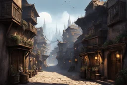 the narrow streets of Lankhmar: richly described as a populous and labyrinthine city rife with corruption. It is decadent or squalid in roughly equal parts and said to be so shrouded by smog that the stars are rarely sighted (the city's alternate name is "The City of Sevenscore Thousand Smokes"). Located next to the Inner Sea, Lankhmar is visited by ships from across Nehwon and is the starting point for Fafhrd and the Mouser's many sea voyages.
