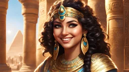 ((Masterpiece:1.3,concept art,best quality)),very cute attractive Egyptian girl,looks at the viewer,big grin,happy,macro,sunlight,fantasy,dynamic composition,dramatic lighting,epic realism,award winning illustration