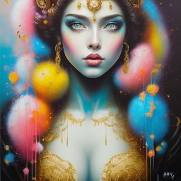 iv_a painting of a young woman, figurative art, an acrylic detailed painting, , brush strokes, paint drips and drabs and splatters by Harumi Hironaka, turquoise pink and yellow, james terrell art, trending on artstation, soft lines,intricate art by bastien lecouffe deharme and greg rutkowski