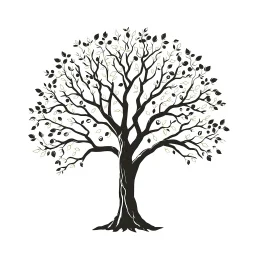 please draw a tree estilized, Round, with its branches and leaves forming a circle, only the silhouette, adapted for laser cutting