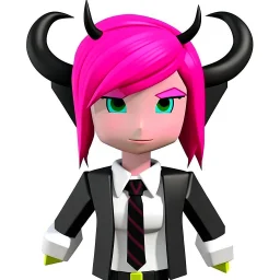 ROBLOX woman character pink hair with horns with white t-shirt and black tie