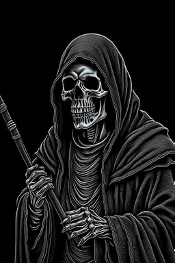 ultra high image quality, Grim Reaper, WEARING A 3 PIECE SUIT, POSED FOR DOLLAR BILL PORTRAIT, LINE TONE, WSJ STYLE, HEDCUT, Close-up of an set against AMOLED-worthy pure black backdrop, fantasy art style infused with filter, tailored for vertical wallpaper, exclusive design with no duplicates, radiating beauty suitable for a PC screen image, vivid colors, ultra fine, digital painting.