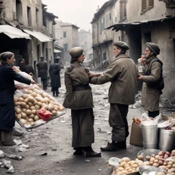 handing out food in war torn europe