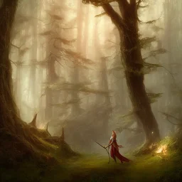 portrait of fantasy cleric elf in the woods painted by william turner