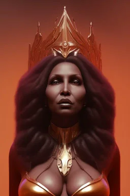 Pam Grier as evil queen in black leather, leather, busty, cleavage, angry, stern look. character design by cory loftis, fenghua zhong, ryohei hase, ismail inceoglu and ruan jia. unreal engine 5, artistic lighting, highly detailed, photorealistic, fantasy.