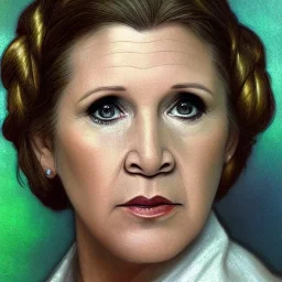 [[extrem stunning photorealistic Carrie Fisher as Princess Leia]] :: [[photorealistic face with brown eyes, short hair, head and shoulders portrait, 8k resolution photorealistic portrait by Greg Rutkowski, Artgerm, WLOP, Alphonse Mucha, dynamic lighting, hyperdetailed, intricately detailed, triadic colors]]