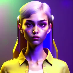 waitress teenager, rounded face, striped shirt, vibrant color, cyberpunk style, highly detailed, art stations, concept art, smooth, unreal engine 5, god rays, ray tracing, RTX, lumen lighting, ultra detail, volumetric lighting, 3d, finely drawn, high definition, high resolution, gradient background