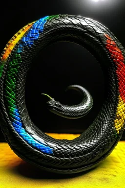 ouroboros made of paint, leather background